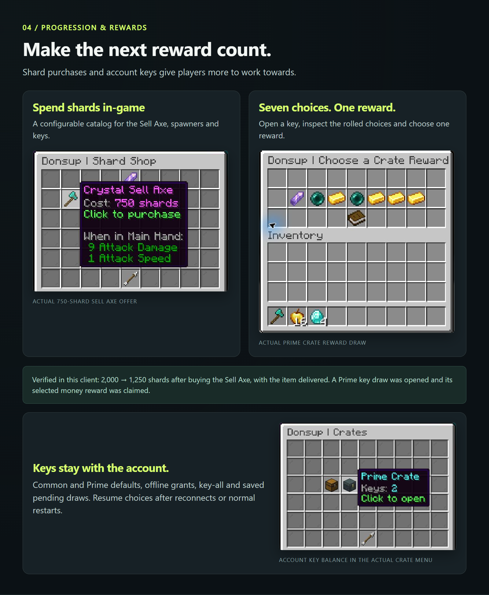Real shard purchases, account keys and saved crate reward choices