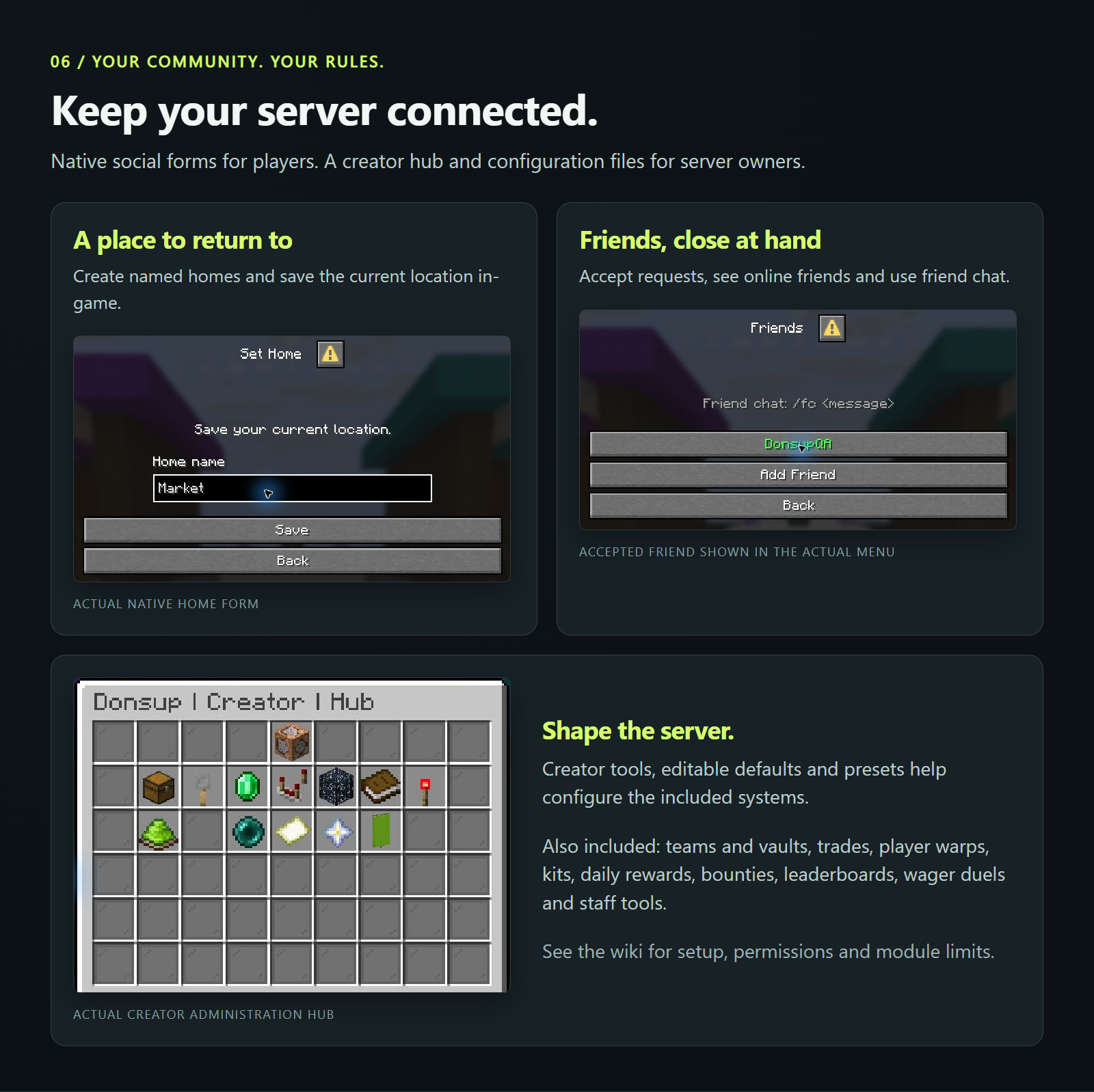 Real home, friend and creator interfaces